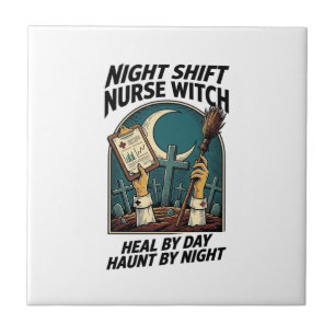 Night Shift Nurse Witch Retro Halloween Tee Tile