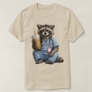 Night Shift Racoon Nurse , Funny RN Iced Coffee , T-Shirt