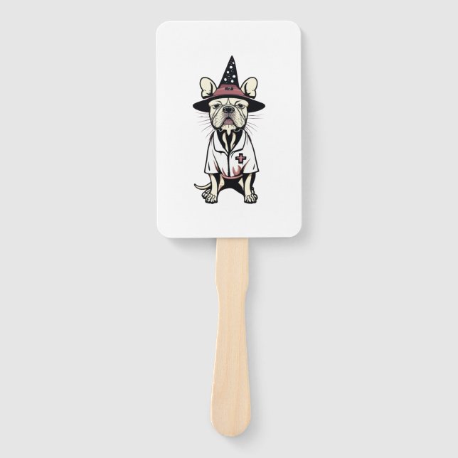 Night Shift Ready Pooch One Spooky Nurse Dog  Hand Fan (Front)