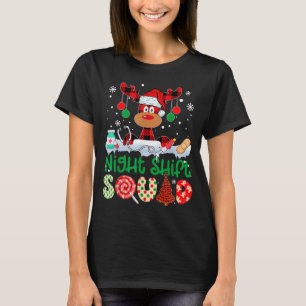 Night Shift Squad Nurse Reindeer Buffalo Red Plaid T-Shirt