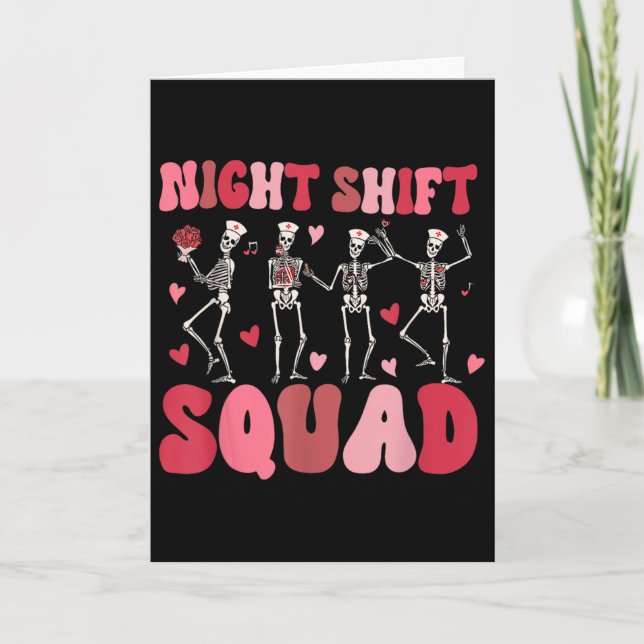 Night Shift Squad Nurses Skeleton Dancing Funny Va Card (Front)