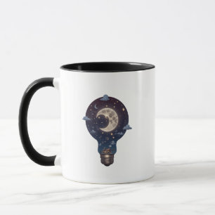 Night Sky and Cottage Inside a Lightbulb Mug