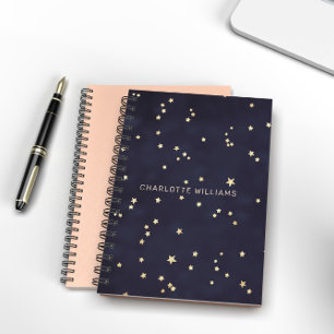 Night Sky And Gold Stars Minimalist Monogram Notebook