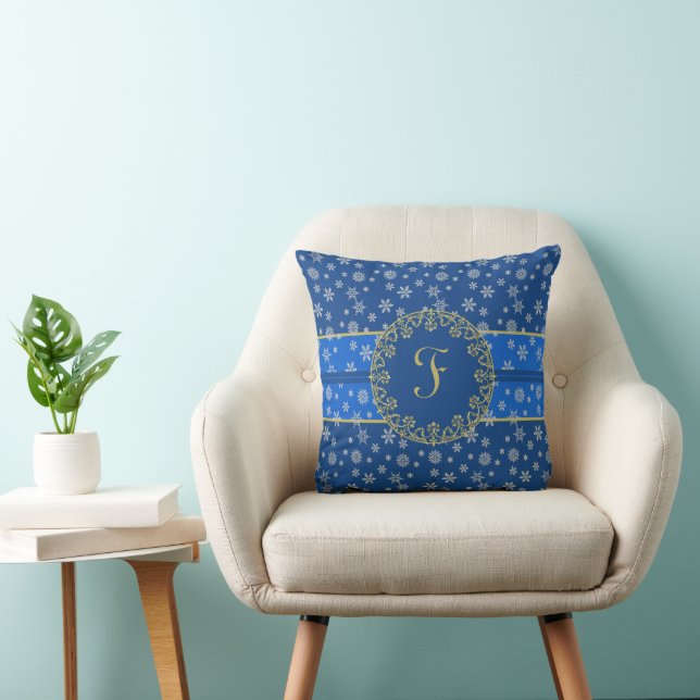 Night Sky and Snowflakes Monogram Cushion (Chair)