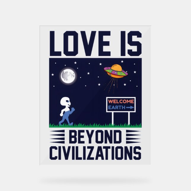 Night sky and space with alien and spacecraft  acrylic sign (Front)