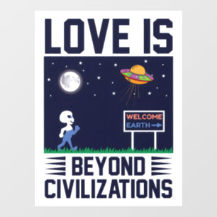 Night sky and space with alien and spacecraft window cling