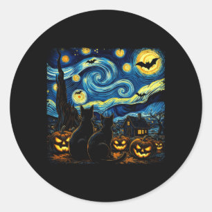 Night Sky Art Black Cat Lover Spooky Halloween Men Classic Round Sticker