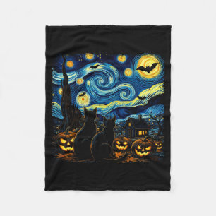 Night Sky Art Black Cat Lover Spooky Halloween Men Fleece Blanket