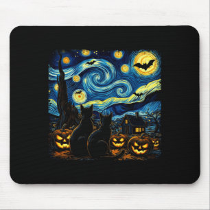 Night Sky Art Black Cat Lover Spooky Halloween Men Mouse Mat