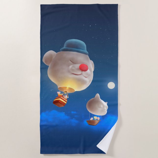 Night Sky Balloon Adventure Beach Towel (Front)
