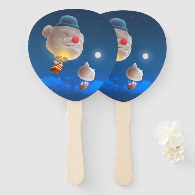 Night Sky Balloon Adventure Hand Fan (Front and Back)