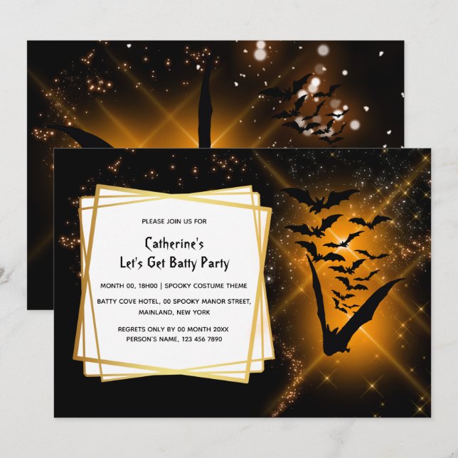 Night sky bat colony fireflies adult halloween invitation (Front/Back)