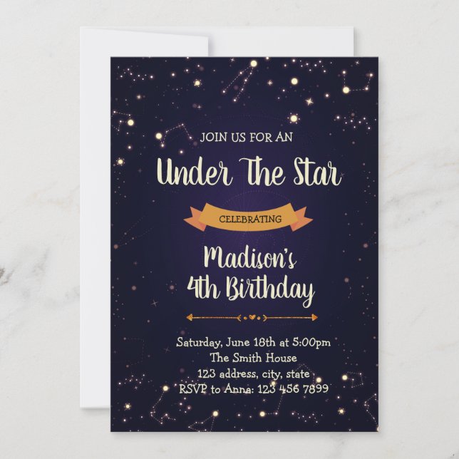 Night sky birthday party invitation (Front)
