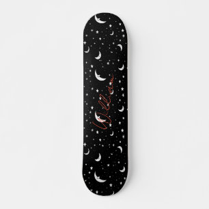 Night Sky Black Cartoon Moons Stars Pattern Skateboard