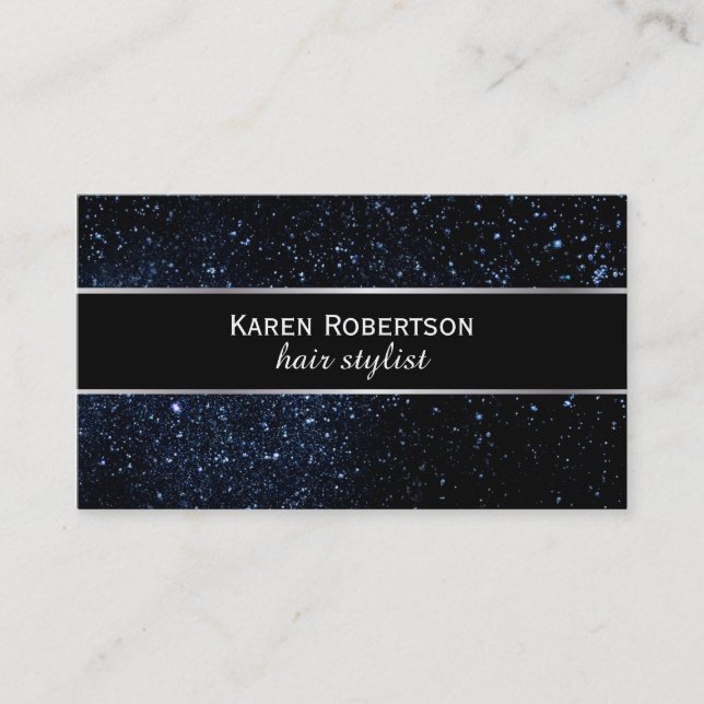 Night Sky & Black with Silver Lining Business Card (Front)