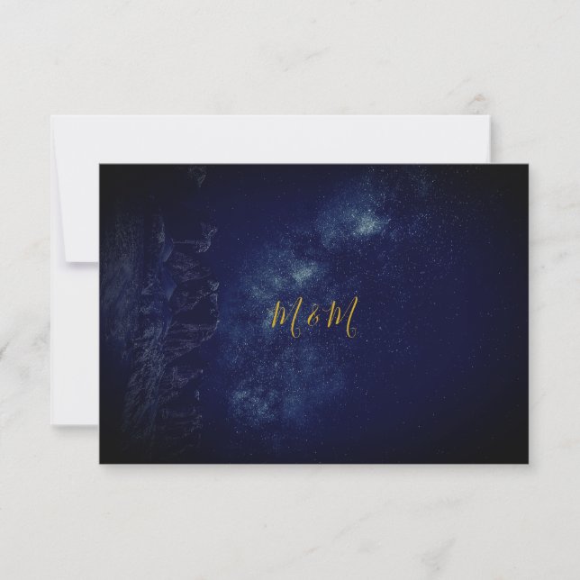 Night Sky Blue Gold Monogram RSVP (Front)