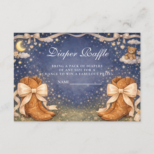 Night Sky Boots And Bows Diapper Raffle Enclosure Card (Front)