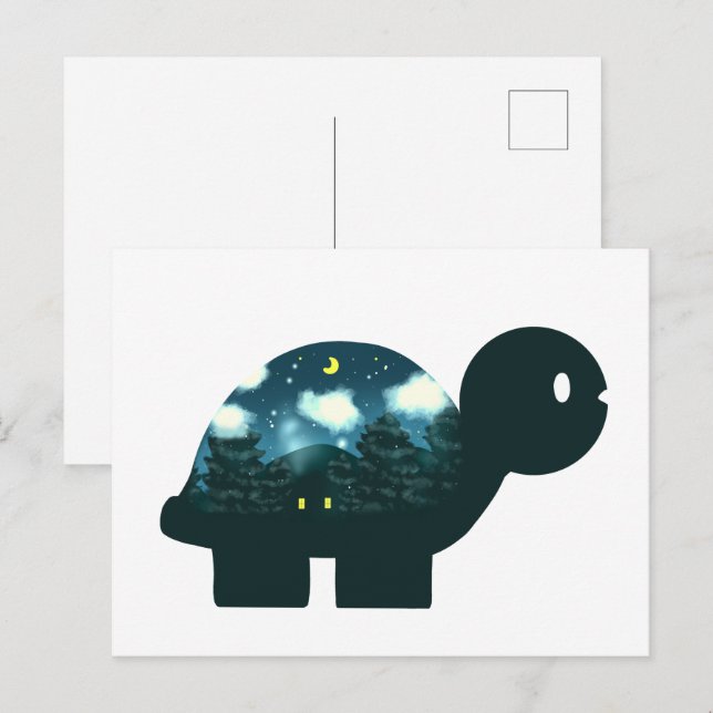 Night Sky Cabin In The Forest Turtle Postcard (Front/Back)