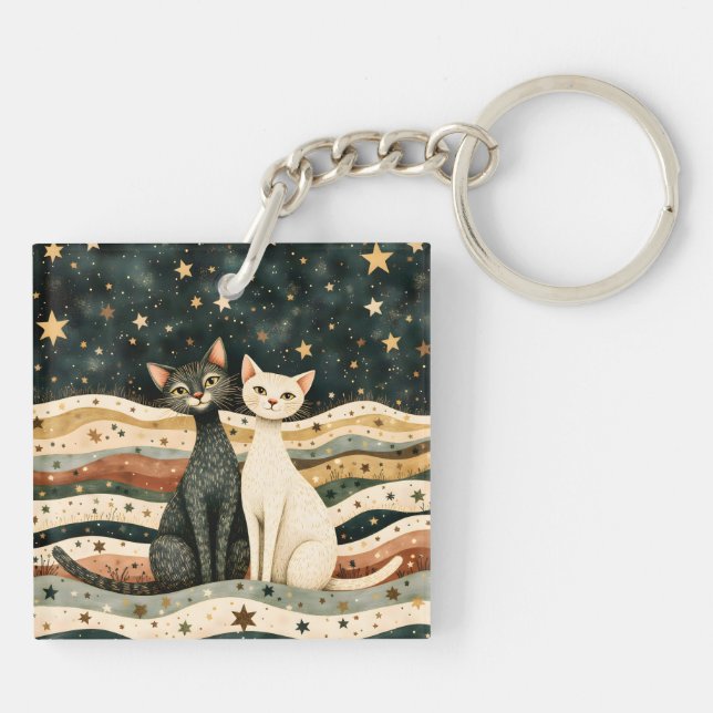 Night Sky Cats Key Ring (Back)