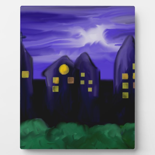 Night sky city skyscrapper canvas art plaque (Front)