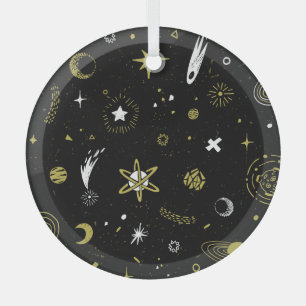 Night sky: cosmic seamless pattern. glass tree decoration
