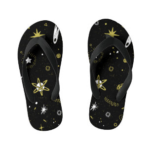 Night sky: cosmic seamless pattern. kid's flip flops