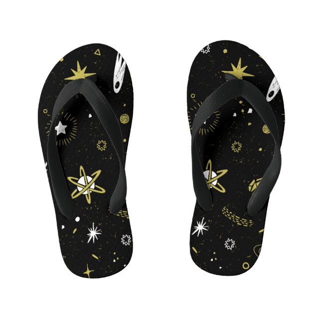 Night sky: cosmic seamless pattern. kid's flip flops (Footbed)
