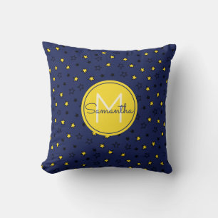 Night Sky Cute Stars on Navy Blue Pattern Monogram Cushion