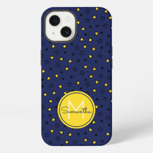 Night Sky Cute Stars on Navy Blue Pattern Monogram iPhone 13 Case