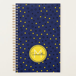 Night Sky Cute Stars on Navy Blue Pattern Monogram Planner