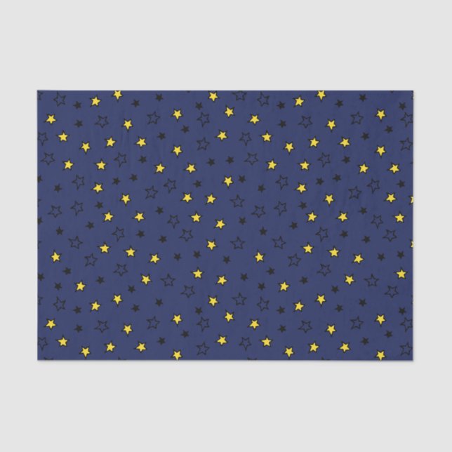 Night Sky Cute Yellow Stars on Navy Blue Pattern Tissue Paper (Front)