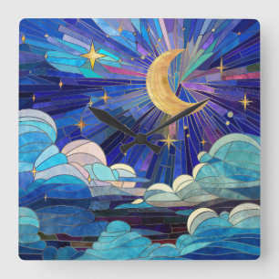 Night Sky - Digital Art Mosaic Square Wall Clock
