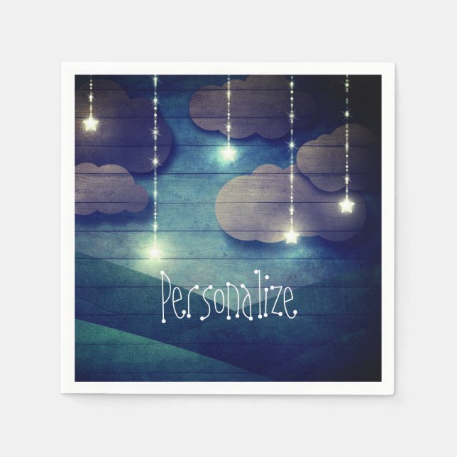  Night sky dream glowing hanging star rustic blue Napkin (Front)