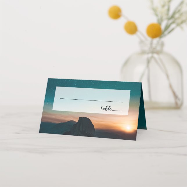 Night Sky Elegant Stars Galaxy Mountain Wedding Place Card (Front)