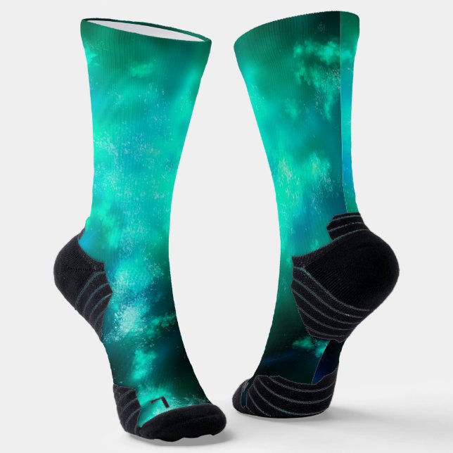 Night Sky Emerald Athletic Crew Sock (Angled)