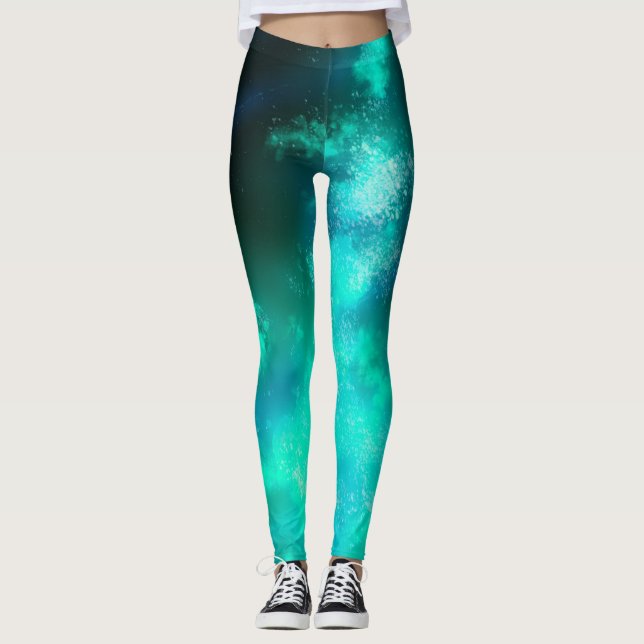 Night Sky Emerald Green Leggings (Front)