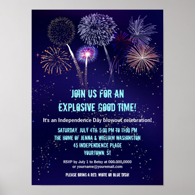 Night Sky Fireworks 4th of July Event Poster (Front)
