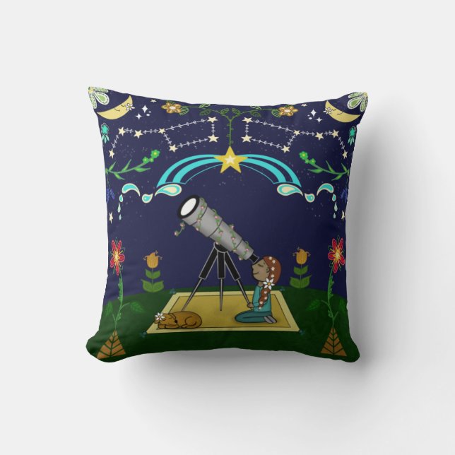 Night Sky Folk Art Cushion (Front)