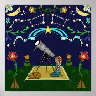 Night Sky Folk Art Poster