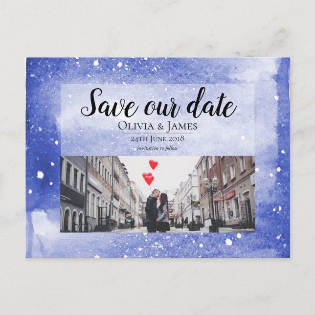 Night Sky Galaxy Blue Cosmic Save the Date Wedding Postcard (Front)