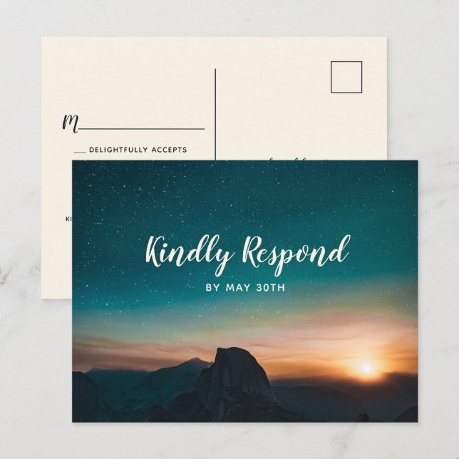 Night Sky Galaxy Mountain Elegant Wedding RSVP Invitation Postcard (Front/Back)