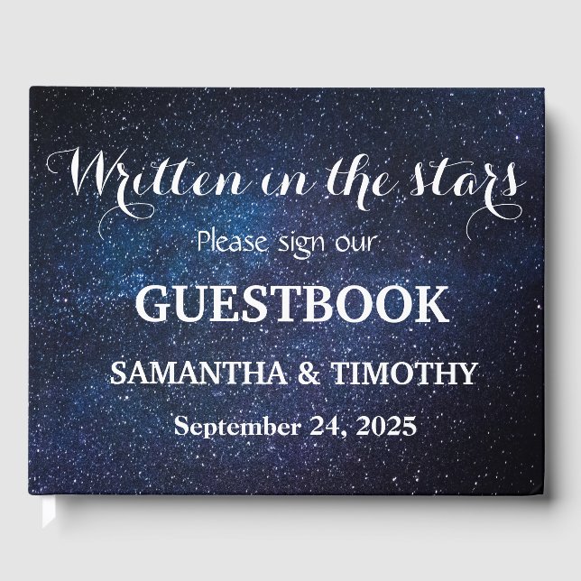 Night Sky Galaxy Stars Space Modern Wedding Guest Book (Front)