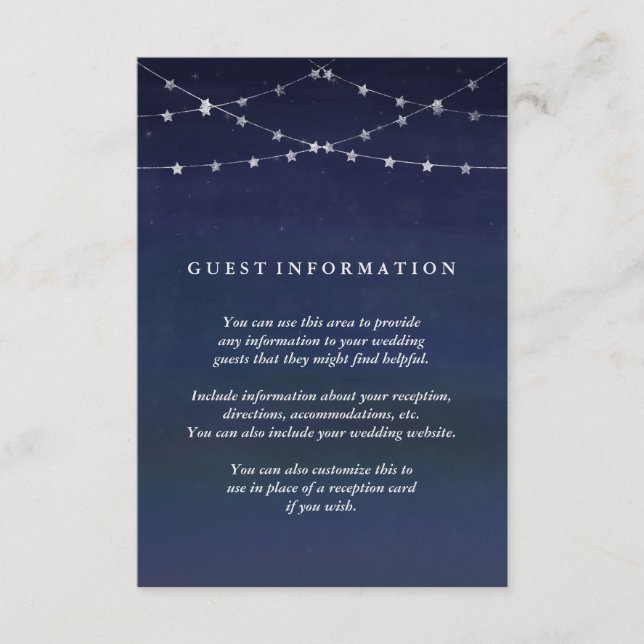 Night Sky Garlands of Stars Wedding Guest Info Enclosure Card (Front)