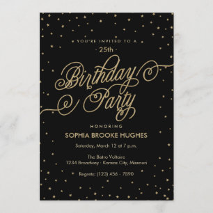 Night Sky Gold & Black Fancy Birthday Party Invite