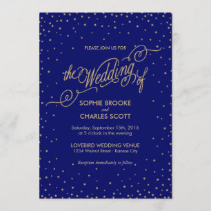 Night Sky Gold Stars Fancy Wedding Invitation