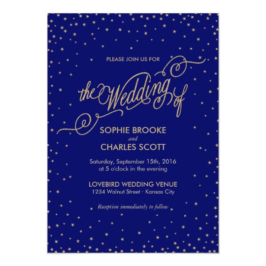 Night Sky Gold Stars Fancy Wedding Invitation