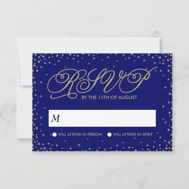 Night Sky Gold Stars Fancy Wedding RSVP (Front)