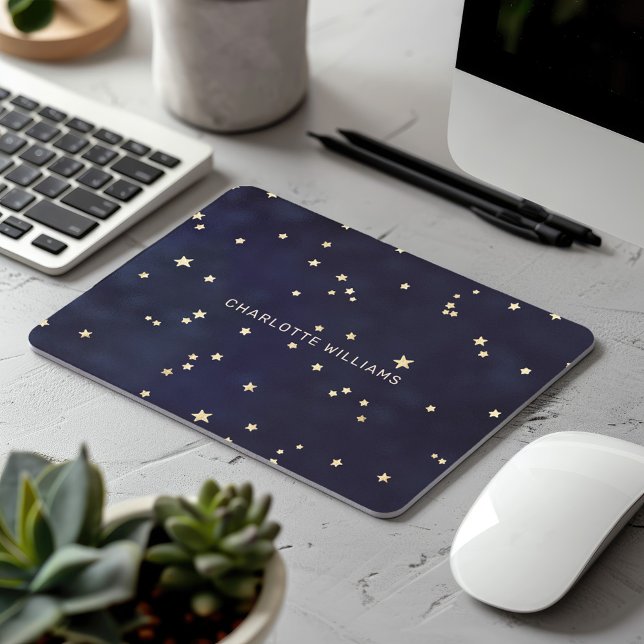Night Sky Gold Stars Minimalist Monogram Mouse Mat (Creator Uploaded)