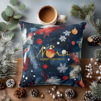 Night Sky Holiday Pine and Ornament Design Cushion