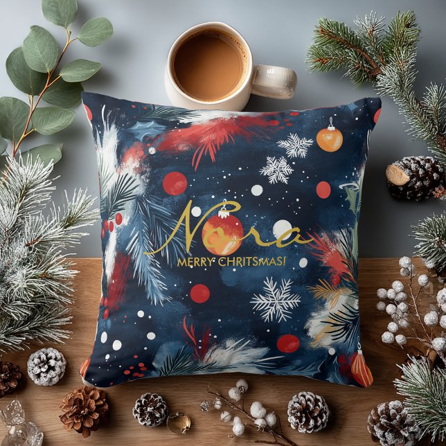 Night Sky Holiday Pine and Ornament Design Cushion (Creator Uploaded)